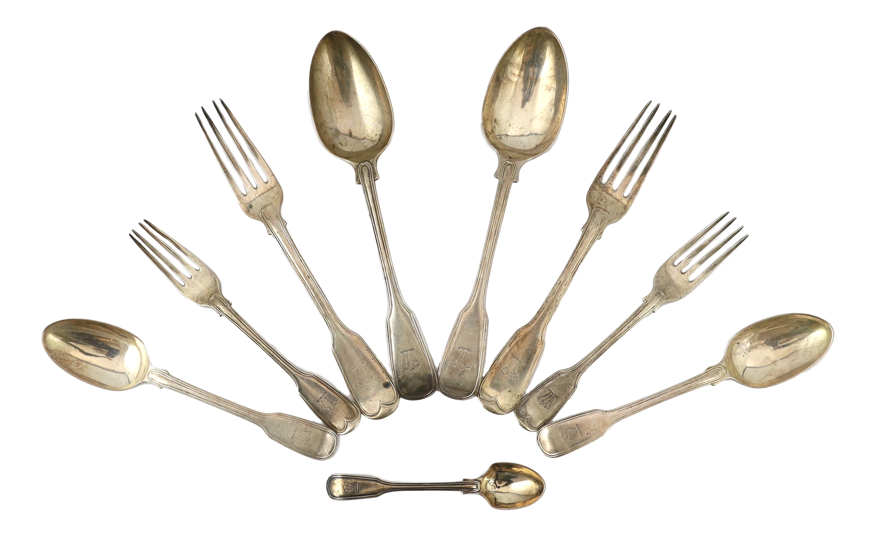 A harlequin part canteen of silver fiddle and thread pattern flatware